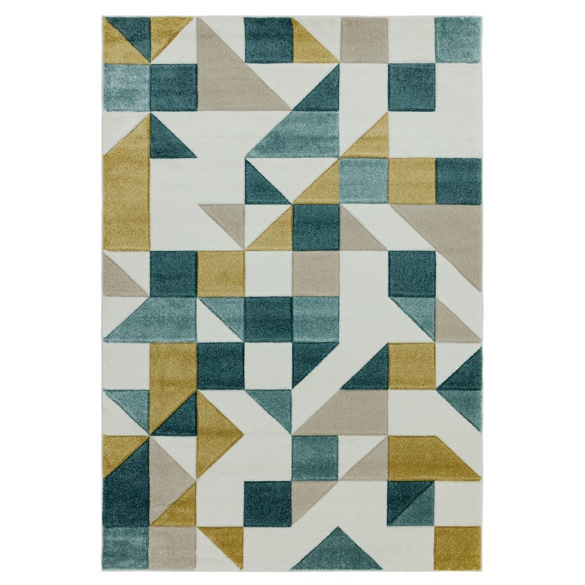 Tapis géométrique vert à motifs esquissés