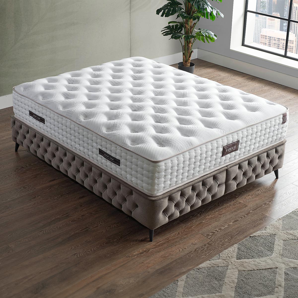 Lit ottoman capitonné gris Villard