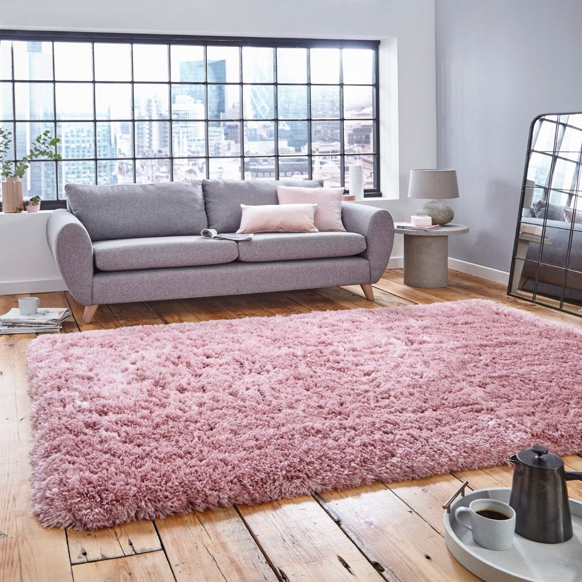 Tapis à poils longs rose clair Polar Rose