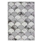Tapis artisanal à écailles de poisson gris et argent