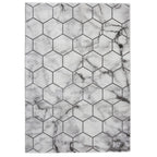 Tapis artisanal gris et argent à motif hexagonal