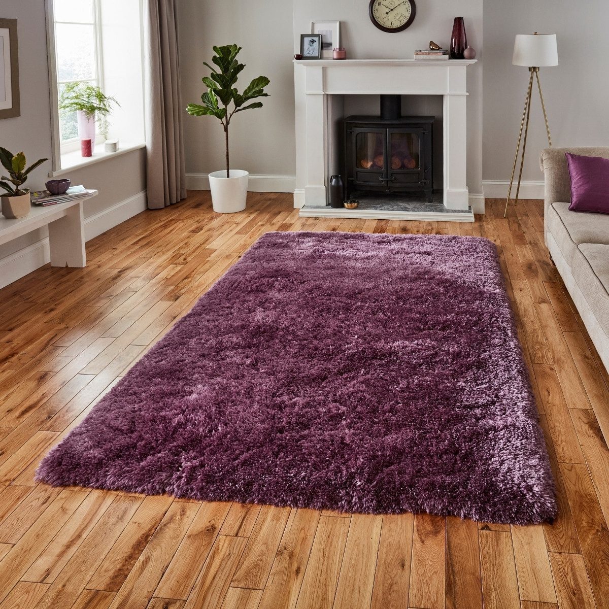 Tapis à poils longs violet clair lavande polaire