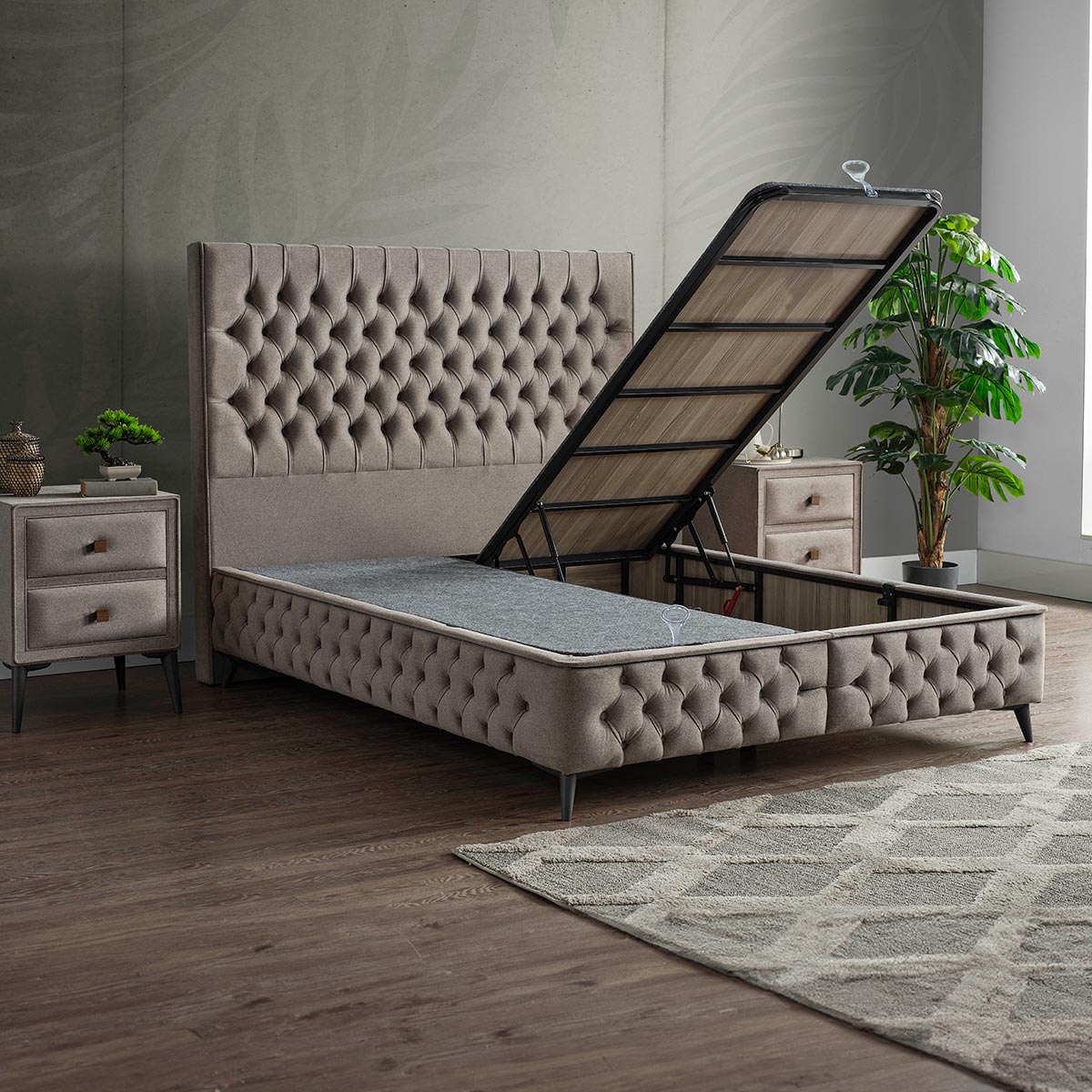 Lit ottoman capitonné gris Villard