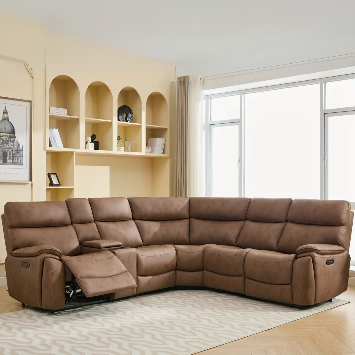 Canapé d'angle inclinable électrique 4 places Biarritz marron