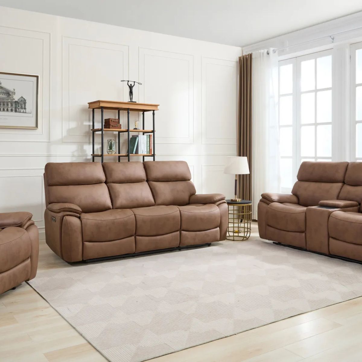 Canapé inclinable électrique 3 places Biarritz marron