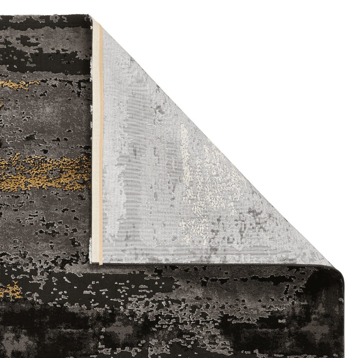 Tapis abstrait noir et or artisanal