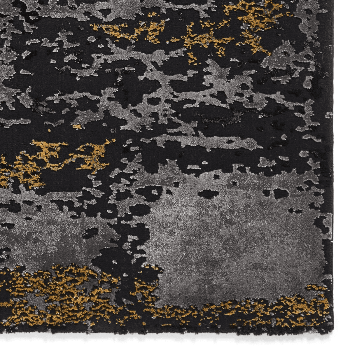 Tapis abstrait noir et or artisanal