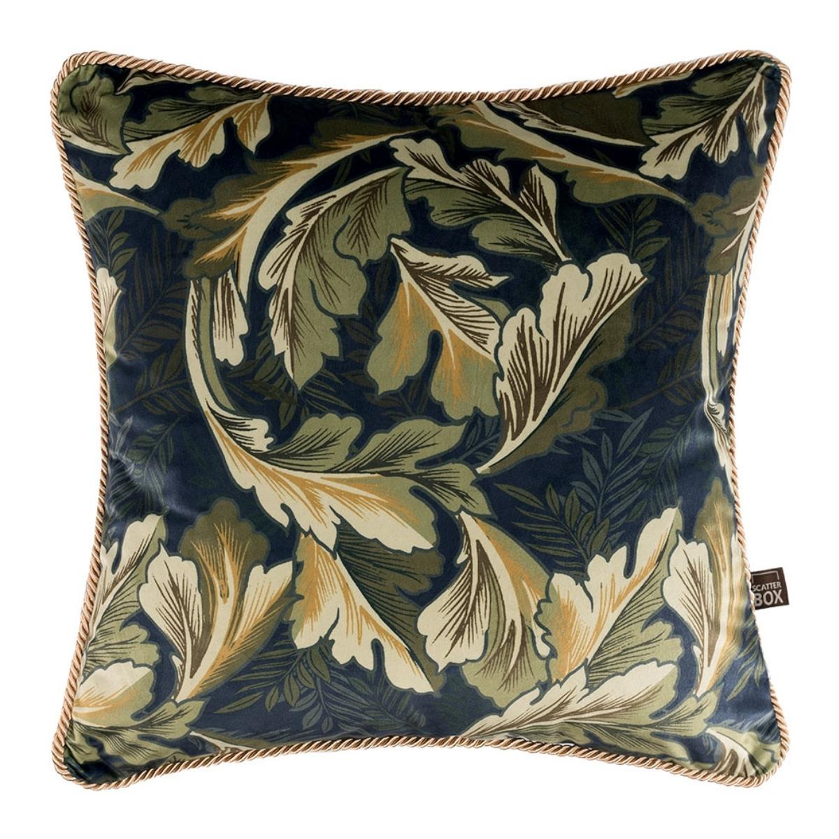 Coussin Cecile vert marine à feuilles