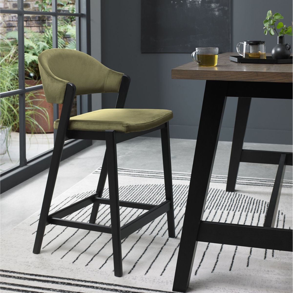 Tabouret de bar rétro en velours Chambery