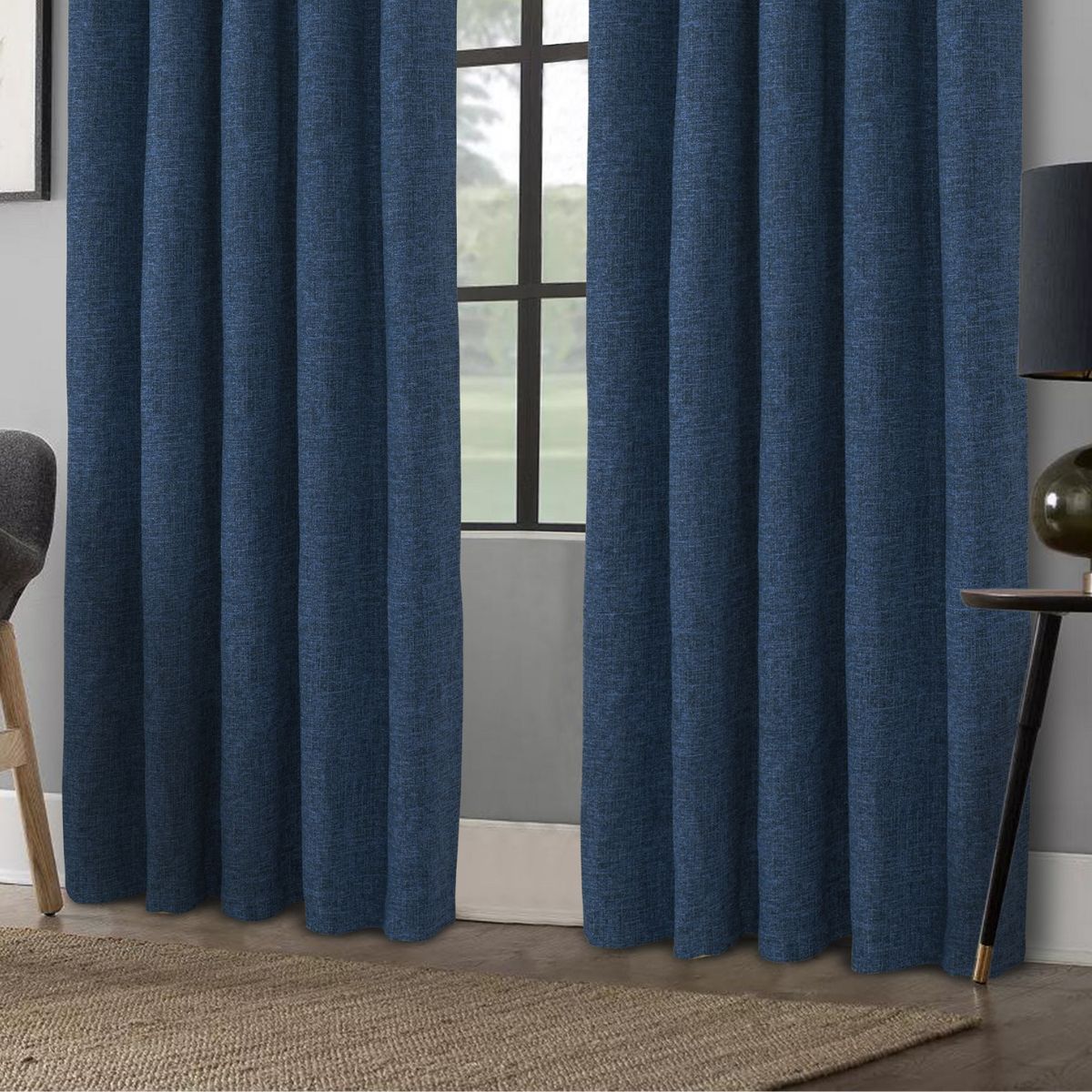 Rideaux occultants bleu indigo à œillets Clayton, prêts à poser