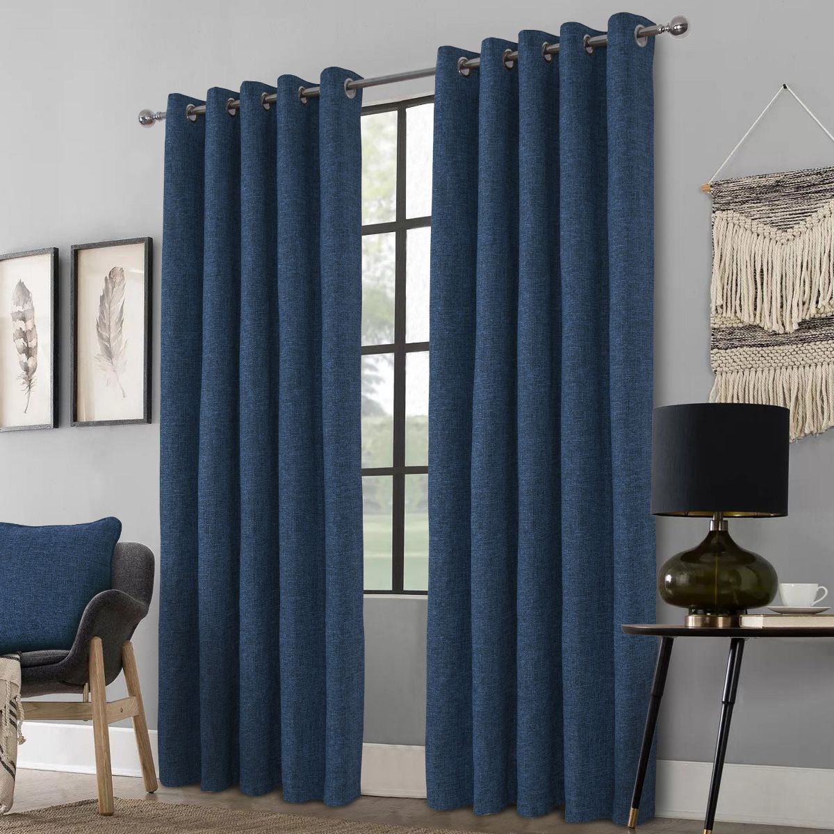 Rideaux occultants bleu indigo à œillets Clayton, prêts à poser