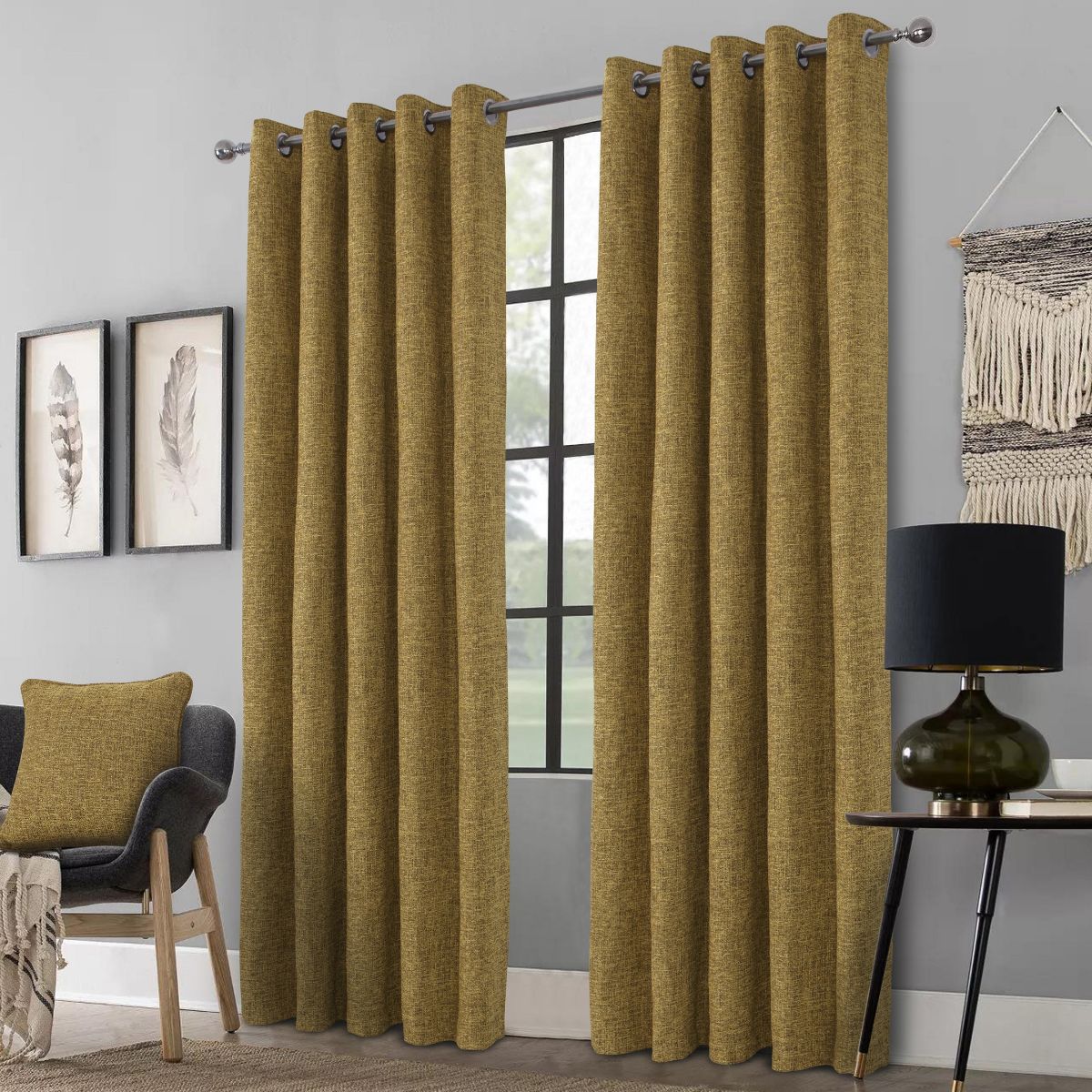 Rideaux occultants moutarde à œillets Clayton, prêts à poser