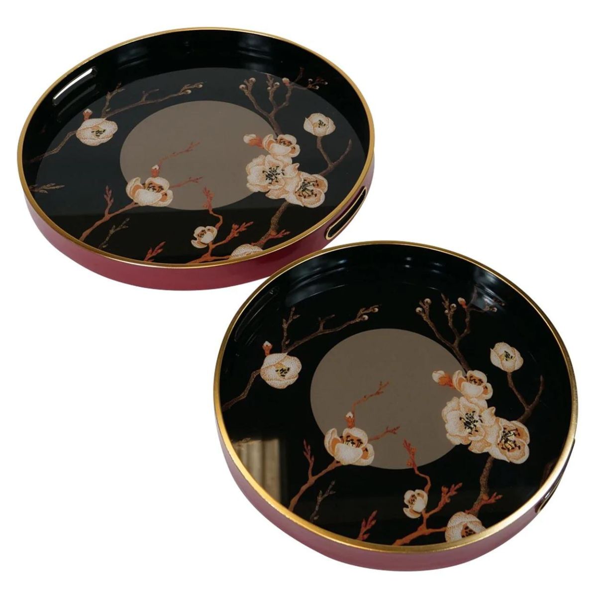 Plateau oriental à fleurs de cerisier - Lot de deux