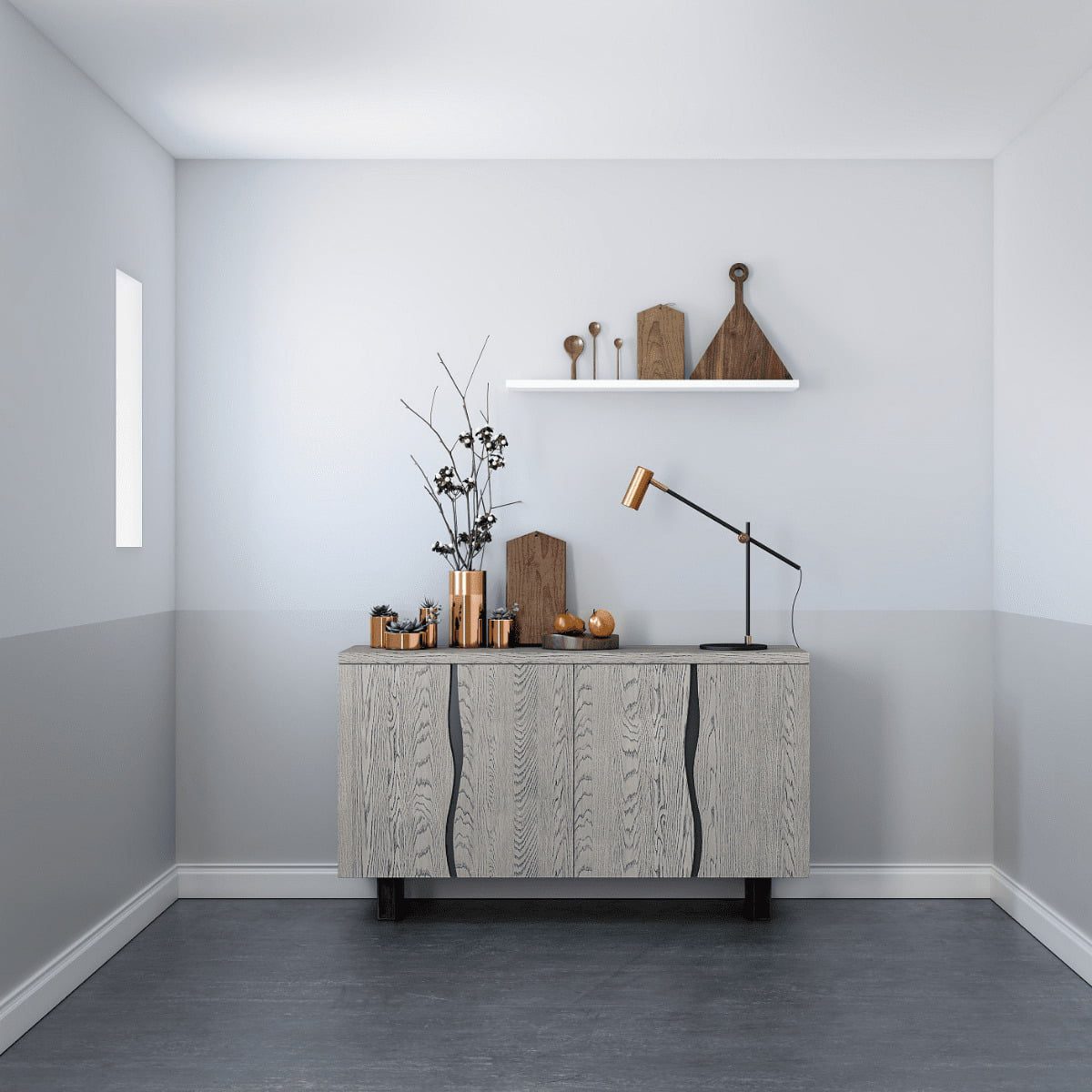 Buffet Brody grand modèle en chêne gris délavé