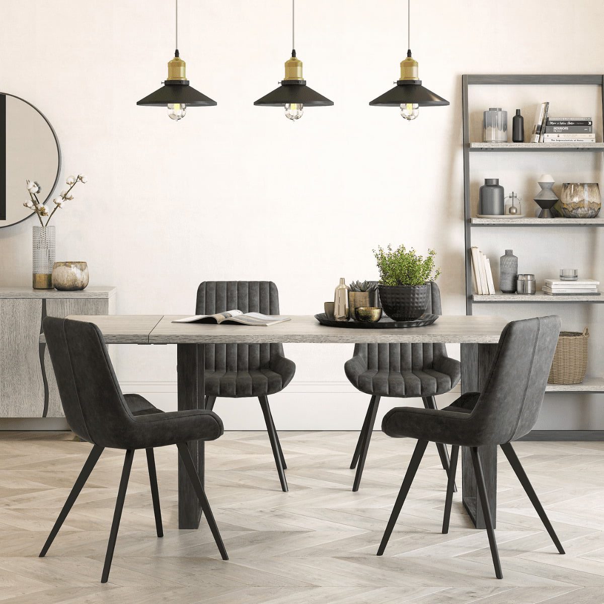 Chaise de salle à manger rembourrée Grover gris foncé