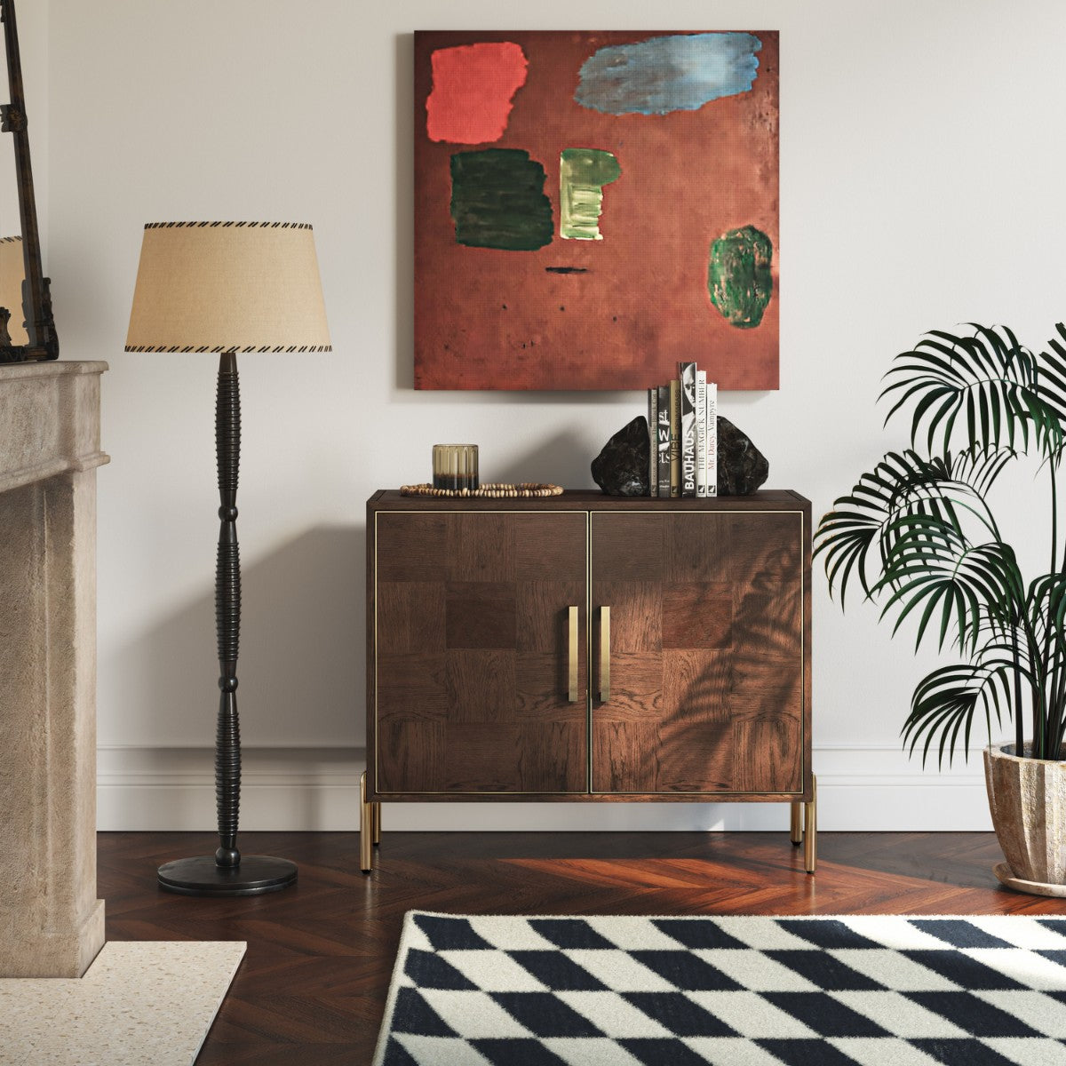 Buffet Griffin à 2 portes en bois foncé et or