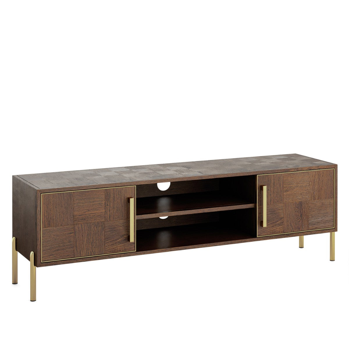 Meuble TV large Griffin en bois foncé et or