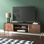 Meuble TV large Griffin en bois foncé et or