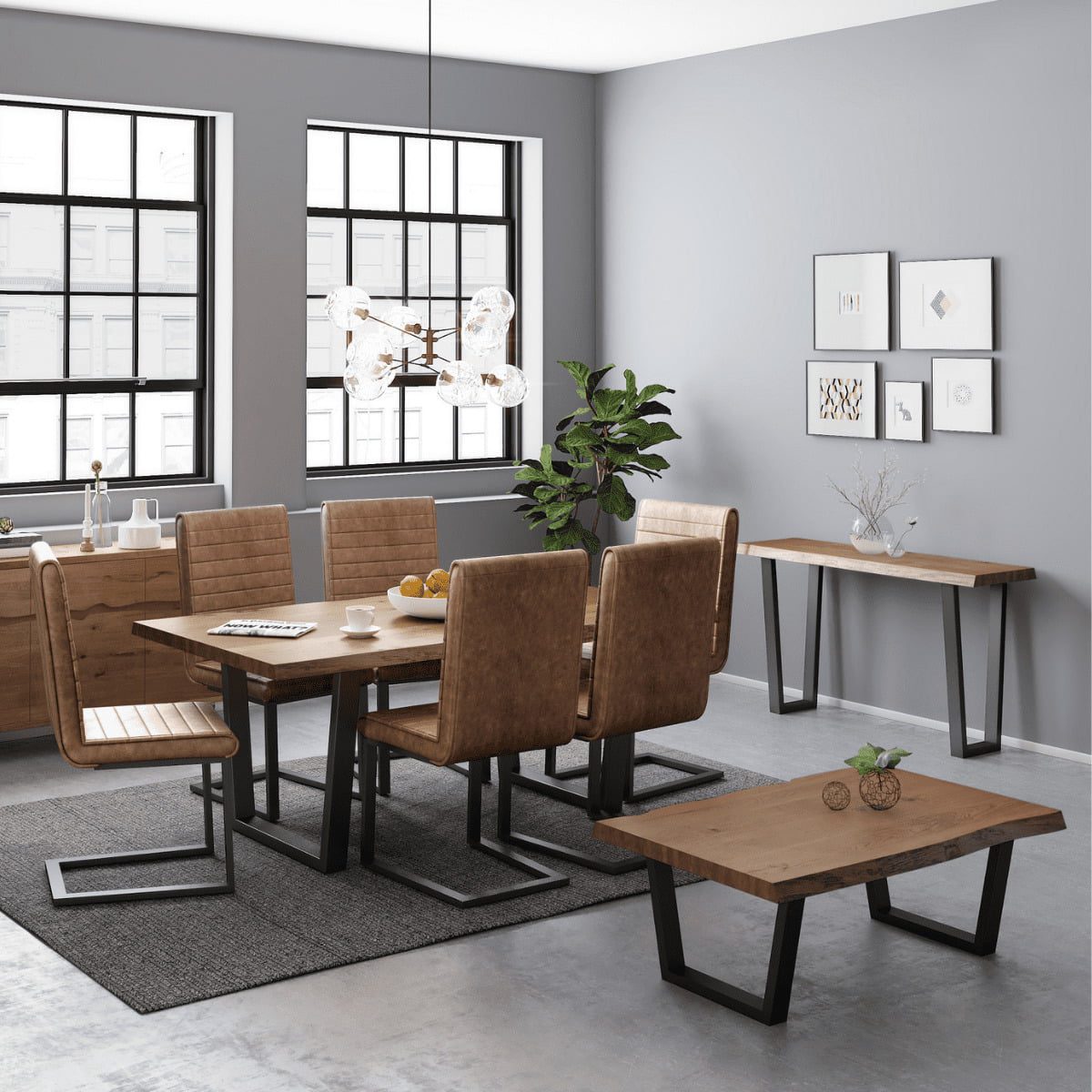 Table de salle à manger Heatherfield en chêne et métal