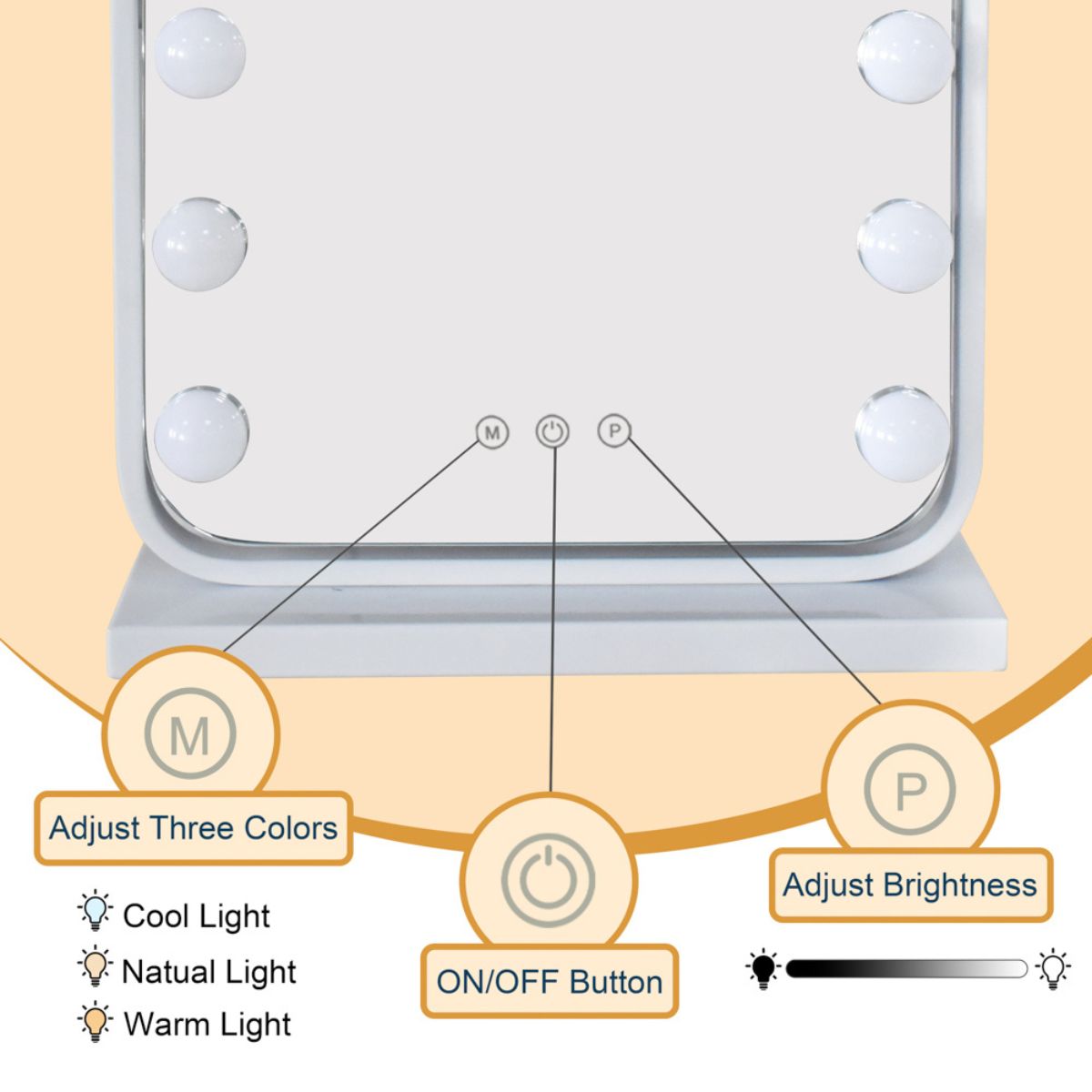 Miroir Hollywood blanc arqué