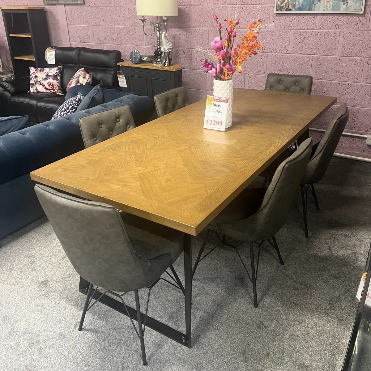 Ensemble table de salle à manger Idris Oak 2,2 m et 6 chaises de salle à manger Idris - Offre spéciale