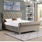 Lit traîneau en velours capitonné Kilshanny