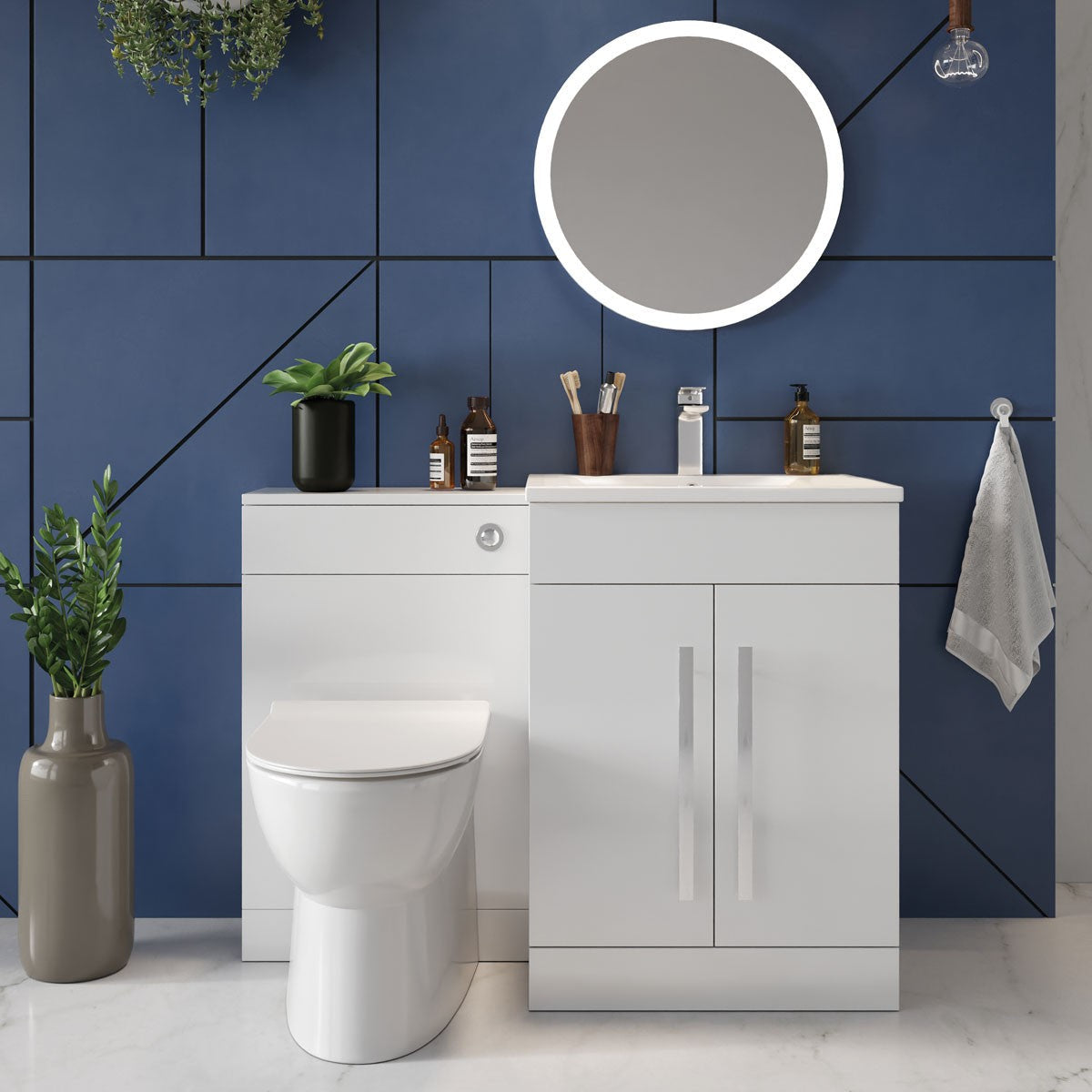 Meuble-lavabo Lili 600 blanc brillant avec lavabo