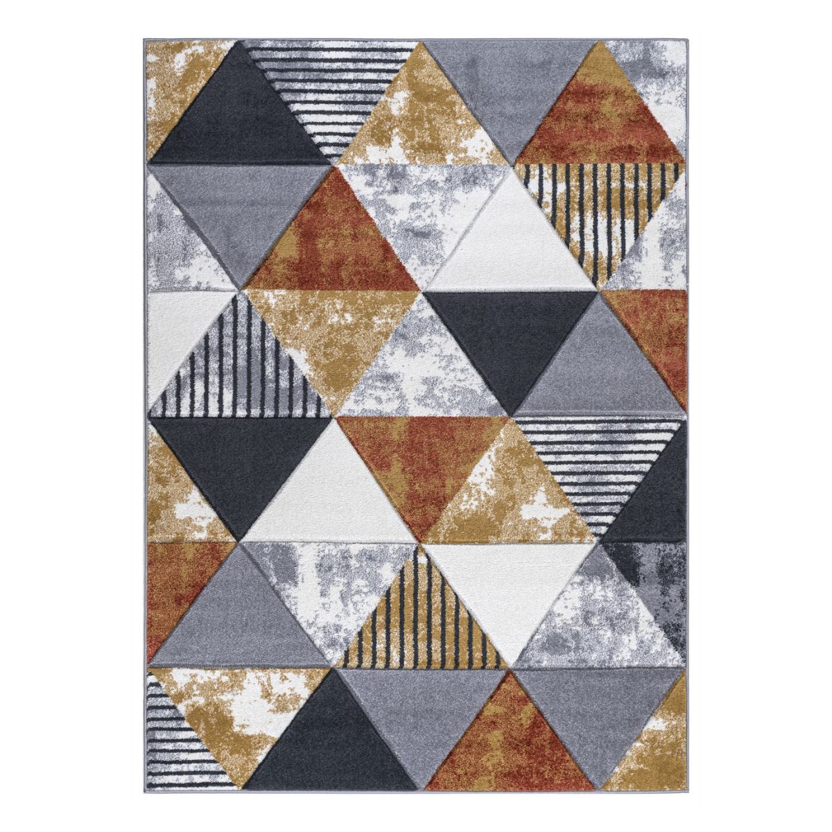 Tapis géométrique triangulaire Mason moutarde et gris