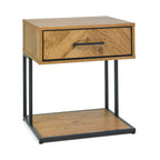 Table de chevet Riva rustique en chêne et métal, 1 tiroir