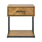 Table de chevet Riva rustique en chêne et métal, 1 tiroir