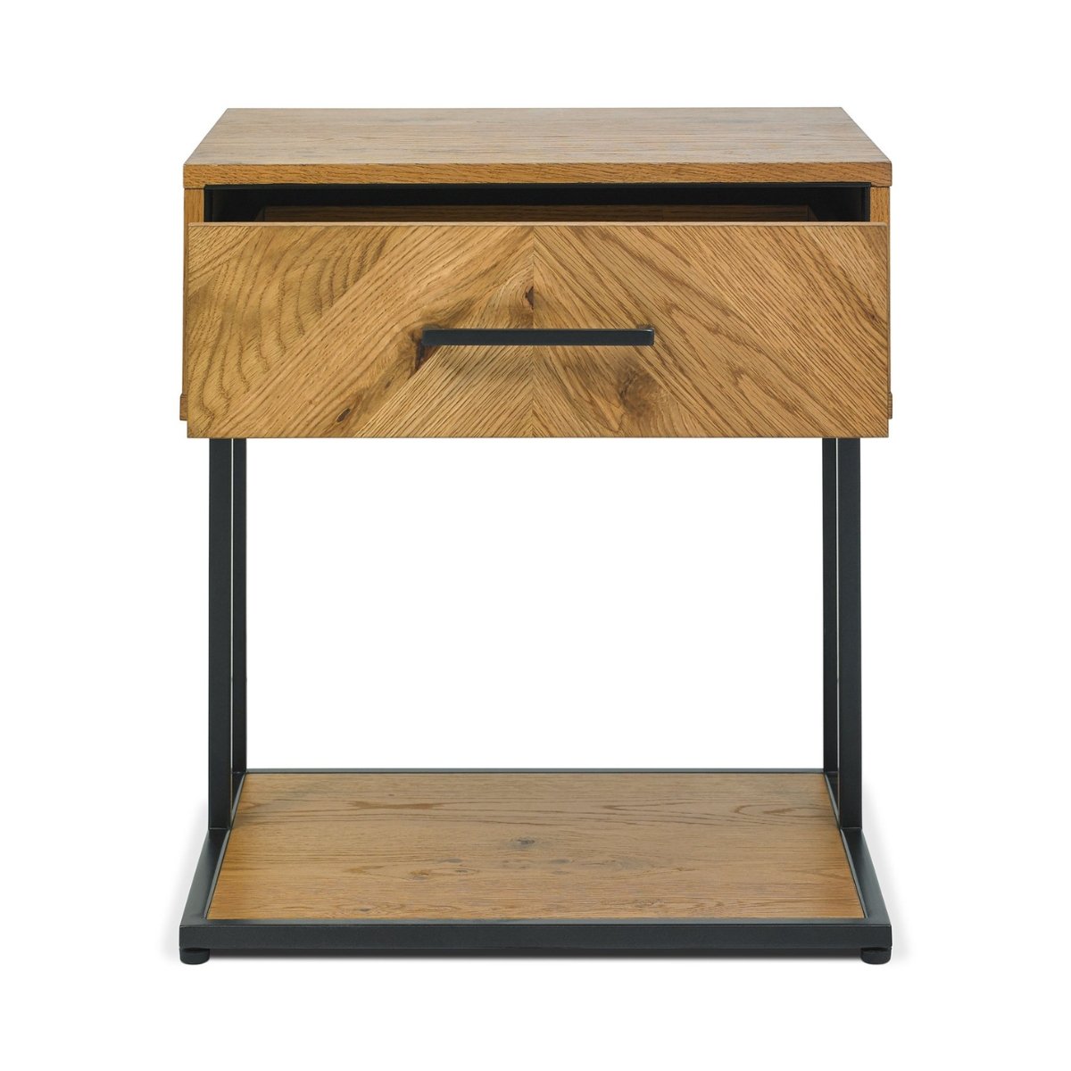 Table de chevet Riva rustique en chêne et métal, 1 tiroir