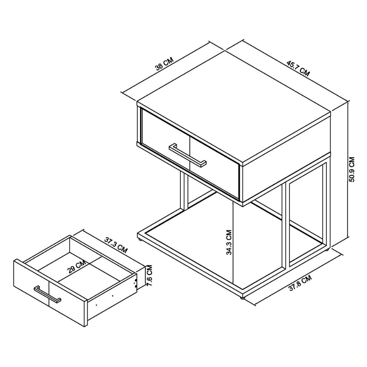 Table de chevet Riva rustique en chêne et métal, 1 tiroir