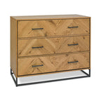 Commode Riva rustique en chêne et métal à 3 tiroirs