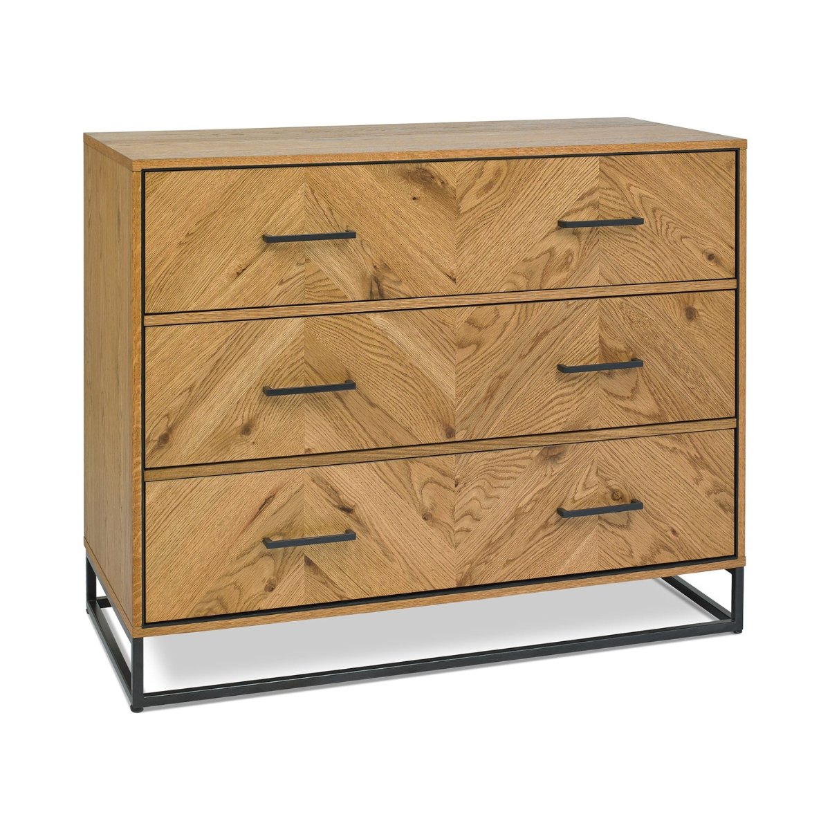 Commode Riva rustique en chêne et métal à 3 tiroirs