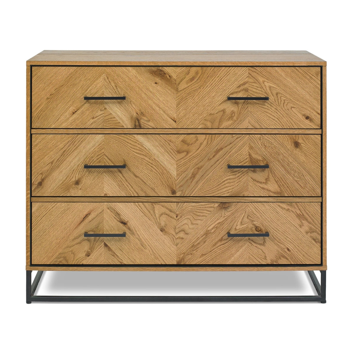 Commode Riva rustique en chêne et métal à 3 tiroirs