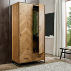 Armoire double Riva rustique en chêne et métal