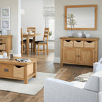 Buffet Sonia en chêne avec paniers en osier