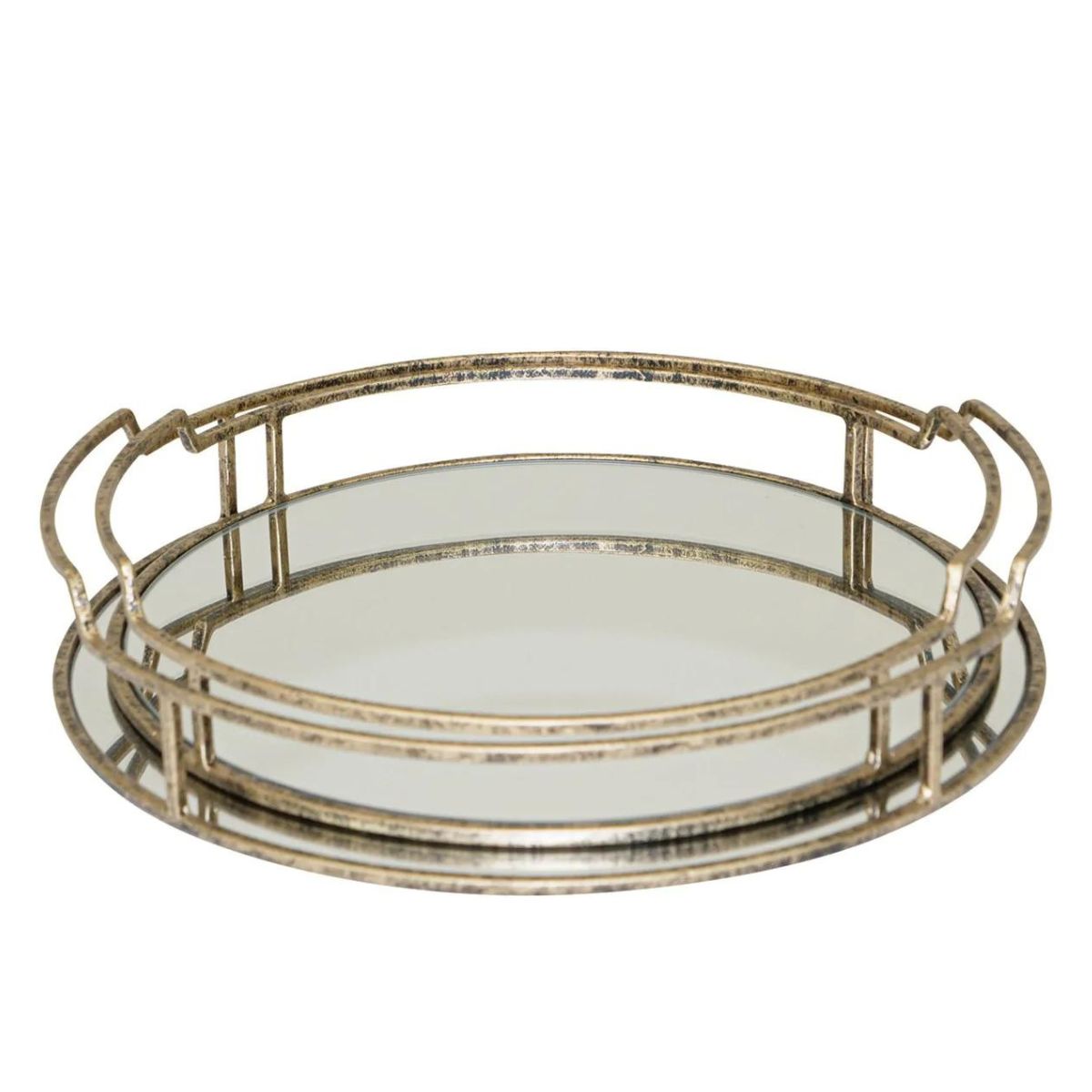 Plateau rond Drina Art Déco à miroir - Lot de deux