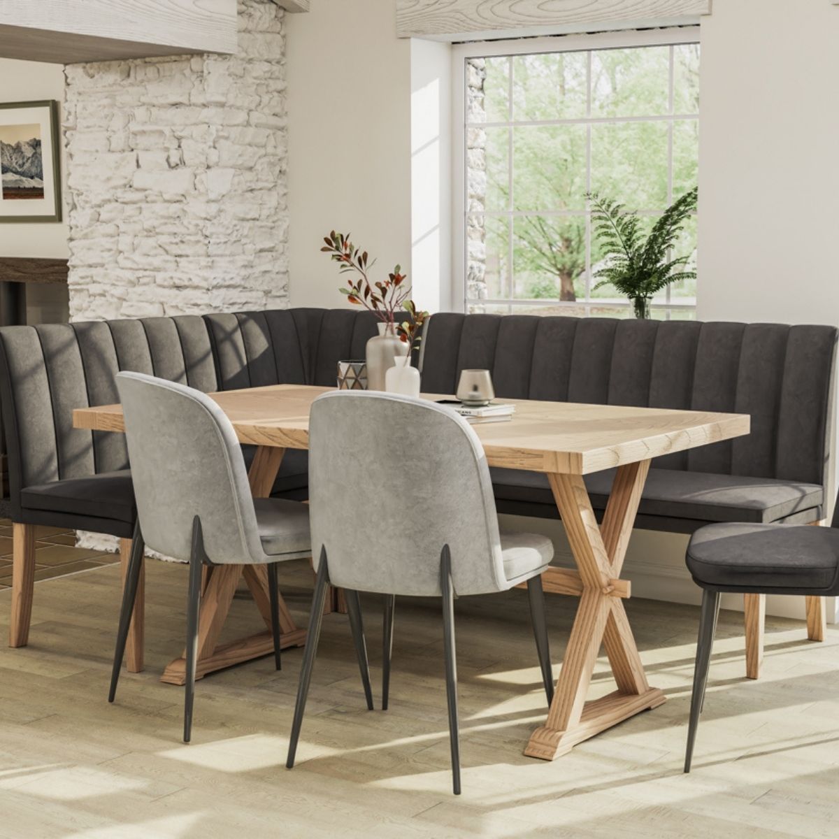 Banquette de salle à manger longue en velours Valentia Oak