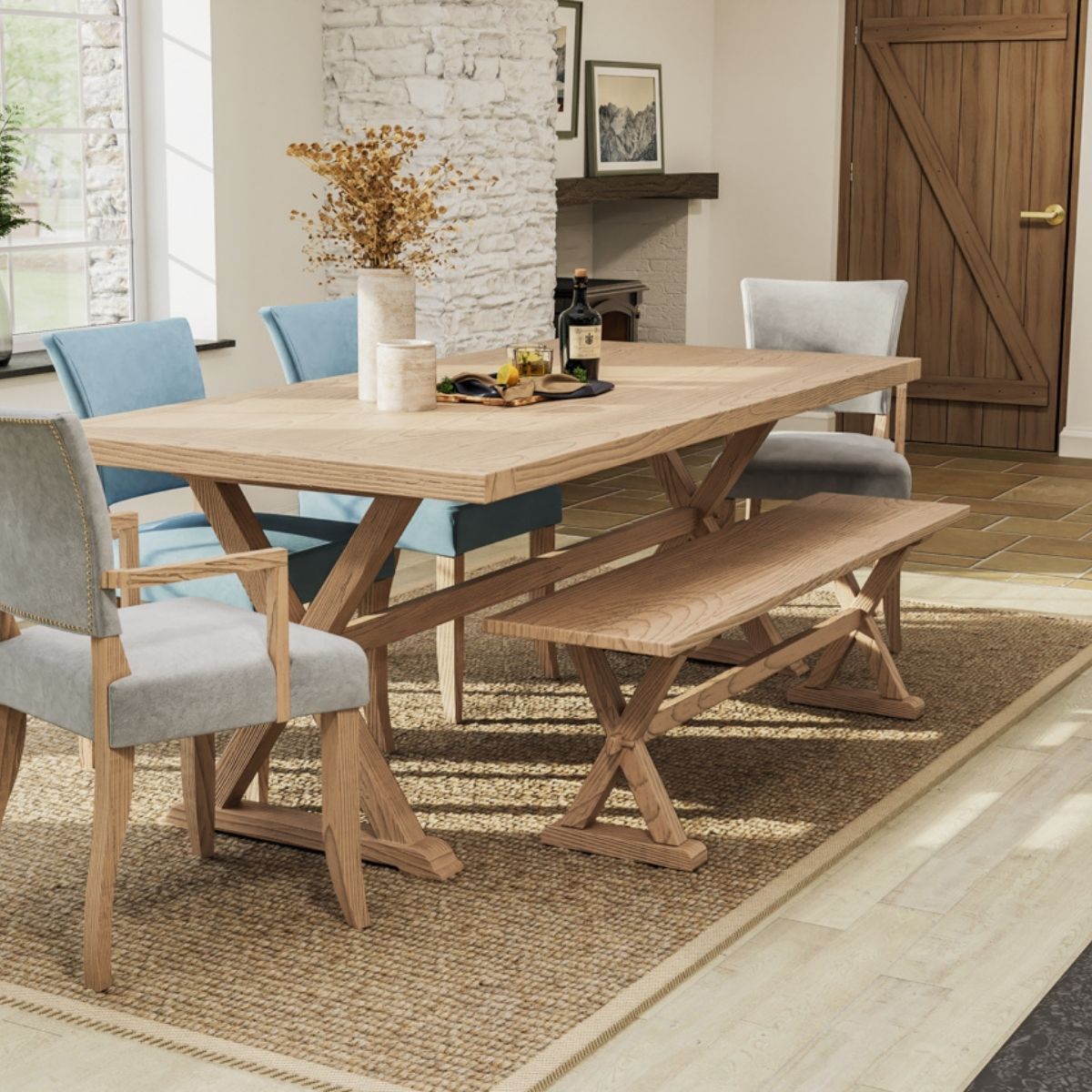 Banc de salle à manger Valentia en chêne blanc 1,5 m