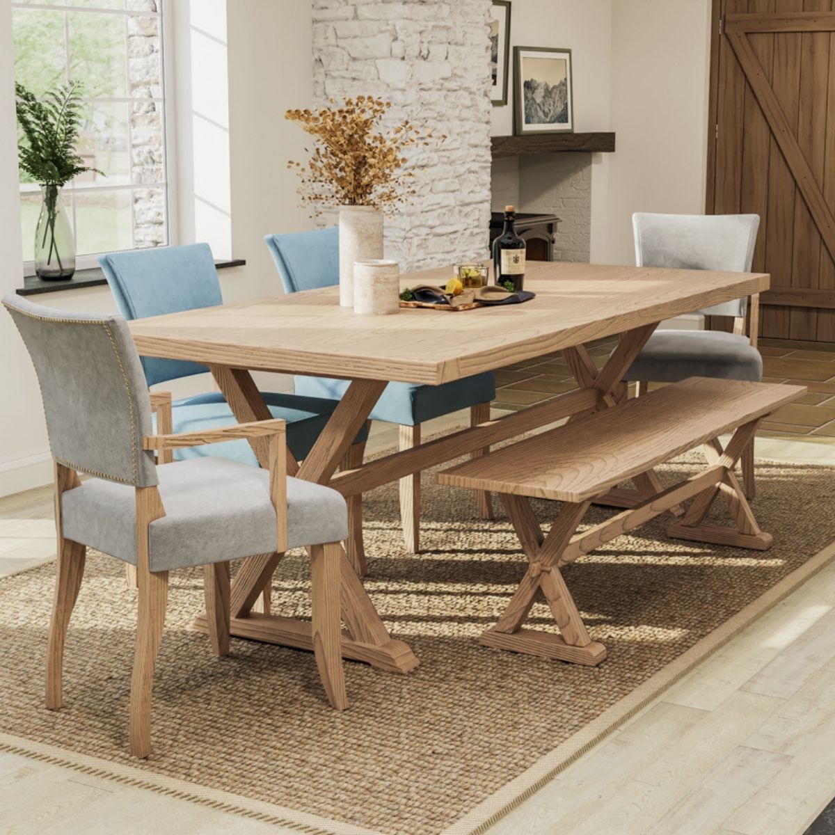 Table de salle à manger Valentia en chêne massif, 2,1 m 