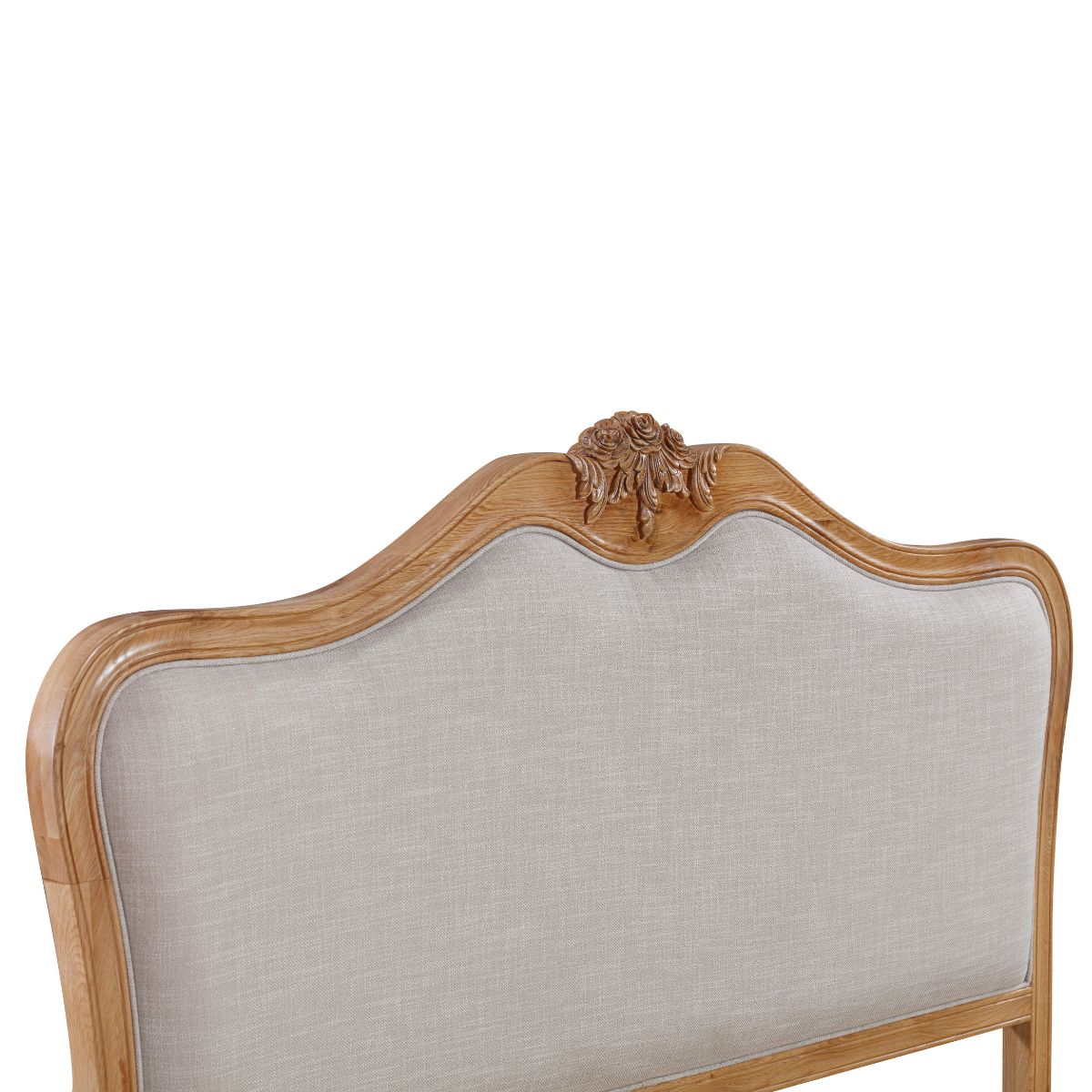 Cadre de lit Versailles en chêne sculpté avec tête de lit rembourrée