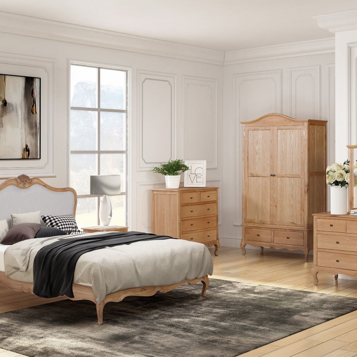 Commode haute Versailles en chêne à 5 tiroirs