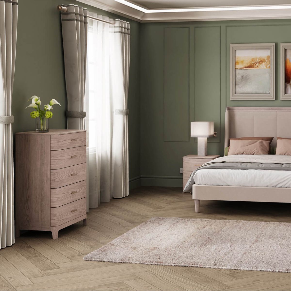 Commode haute en bois Zulema à 5 tiroirs